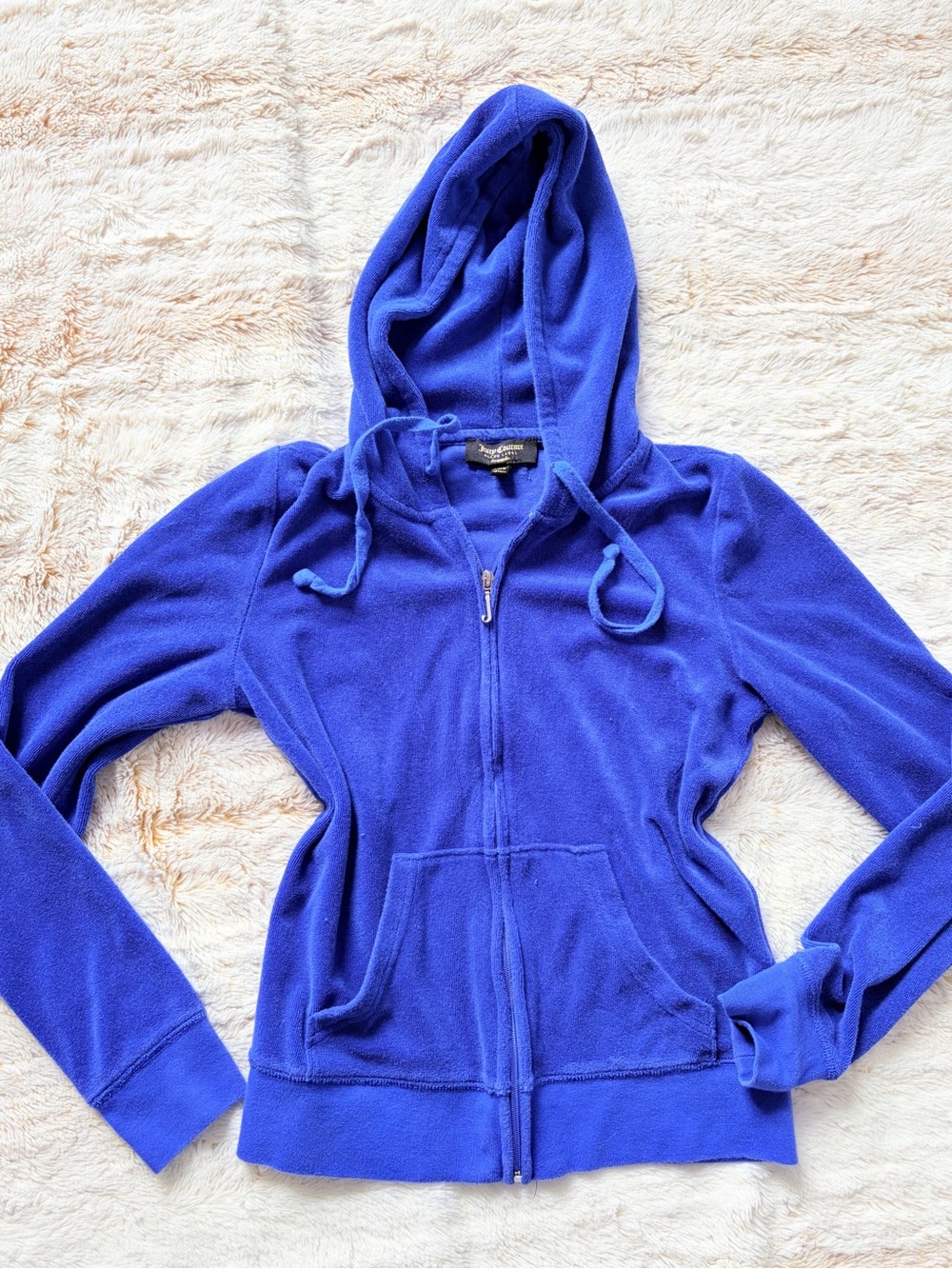 💙 Vintage Y2K Juicy Couture Black Label Blue Terry Zip Hoodie XS McBling Baddie